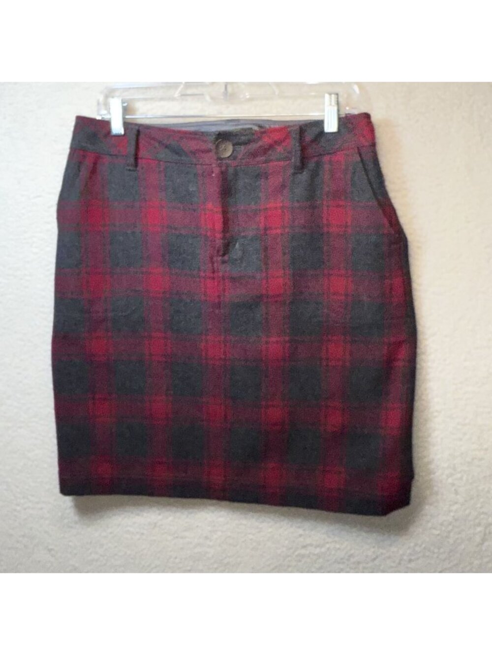 Vintage Eddie Bauer Women's Red & Gray Plaid Wool Nylon Blend Lined Skirt Size 6